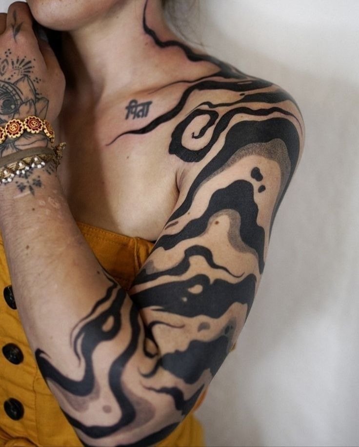 Abstract Flowing Blackwork Sleeve Tattoo Design