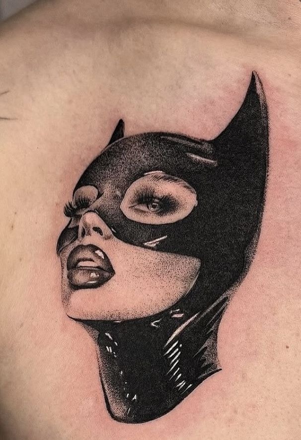 Catwoman-Inspired Portrait Tattoo Design