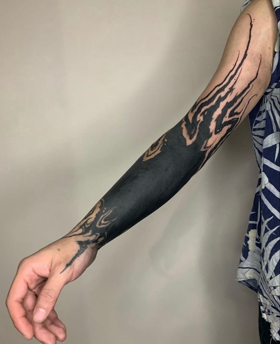 Dark Flame Blackout Arm Tattoo Tattoo Design
