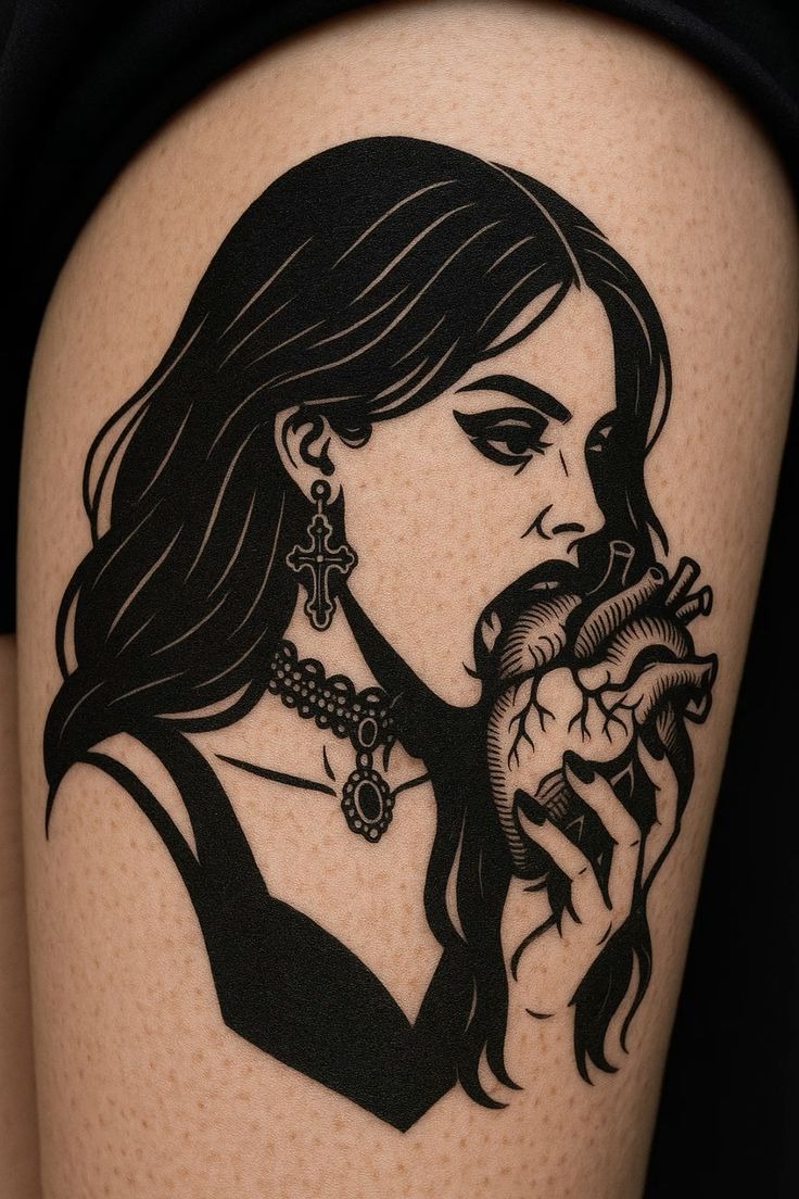 Gothic Heart Portrait Tattoo Design
