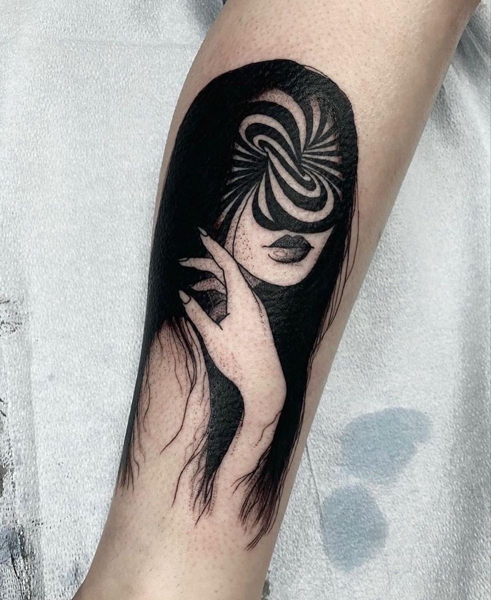 Hypnotic Spiral Portrait Tattoo Design
