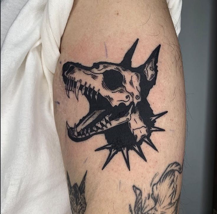 Spiked Skull Dog Tattoo Tattoo Design