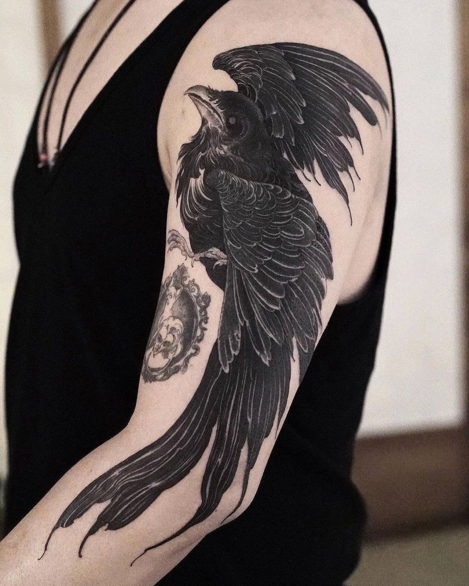 Black Raven With Open Wings Tattoo Tattoo Design