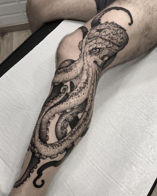 Detailed Octopus Blackwork Tattoo Tattoo Design