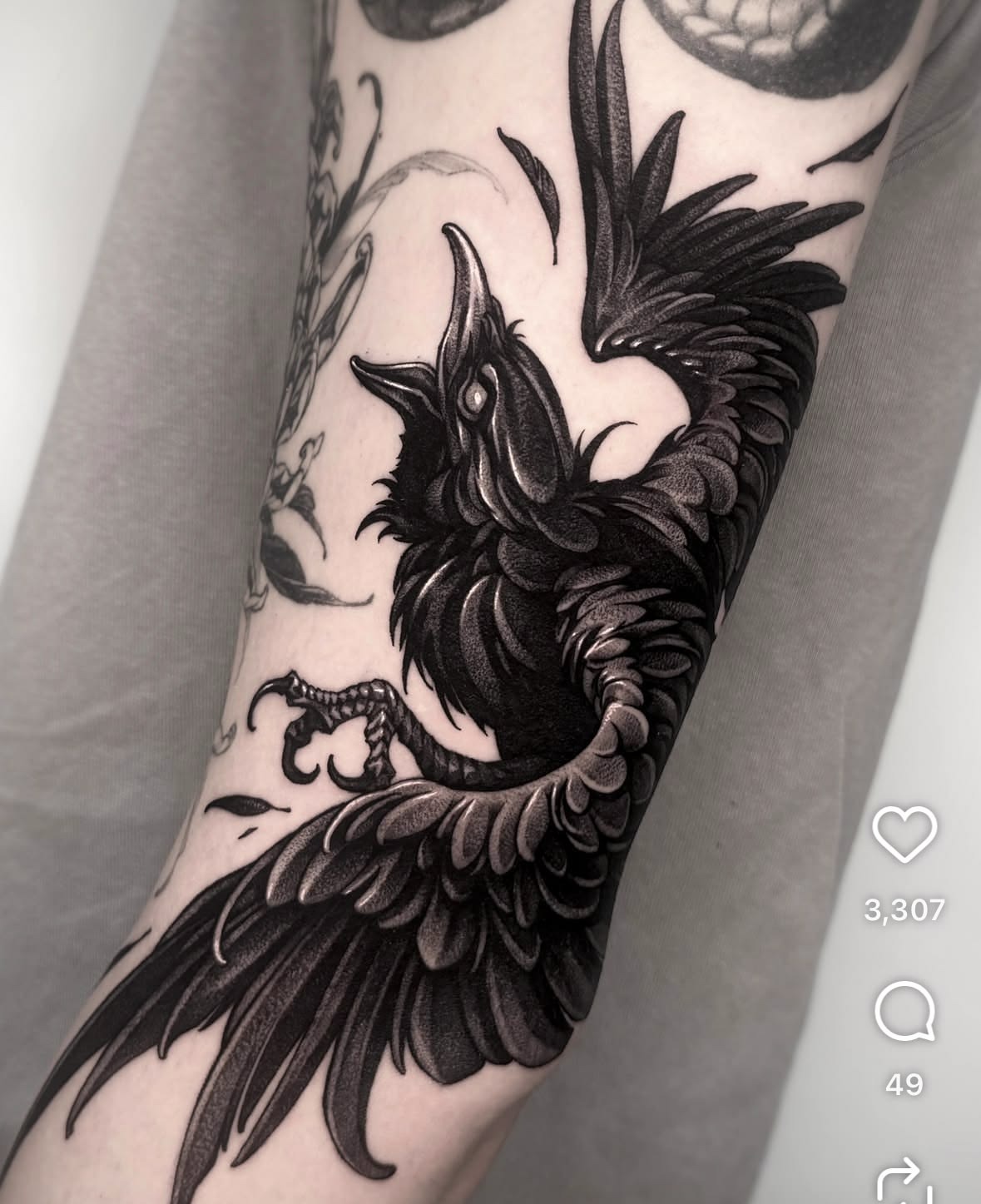 Dramatic Raven Blackwork Tattoo Tattoo Design