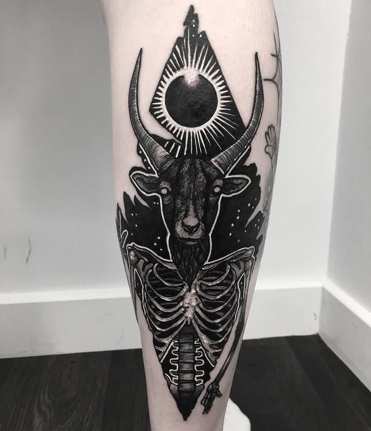 Horned Skeleton and Eclipse Tattoo Tattoo Design
