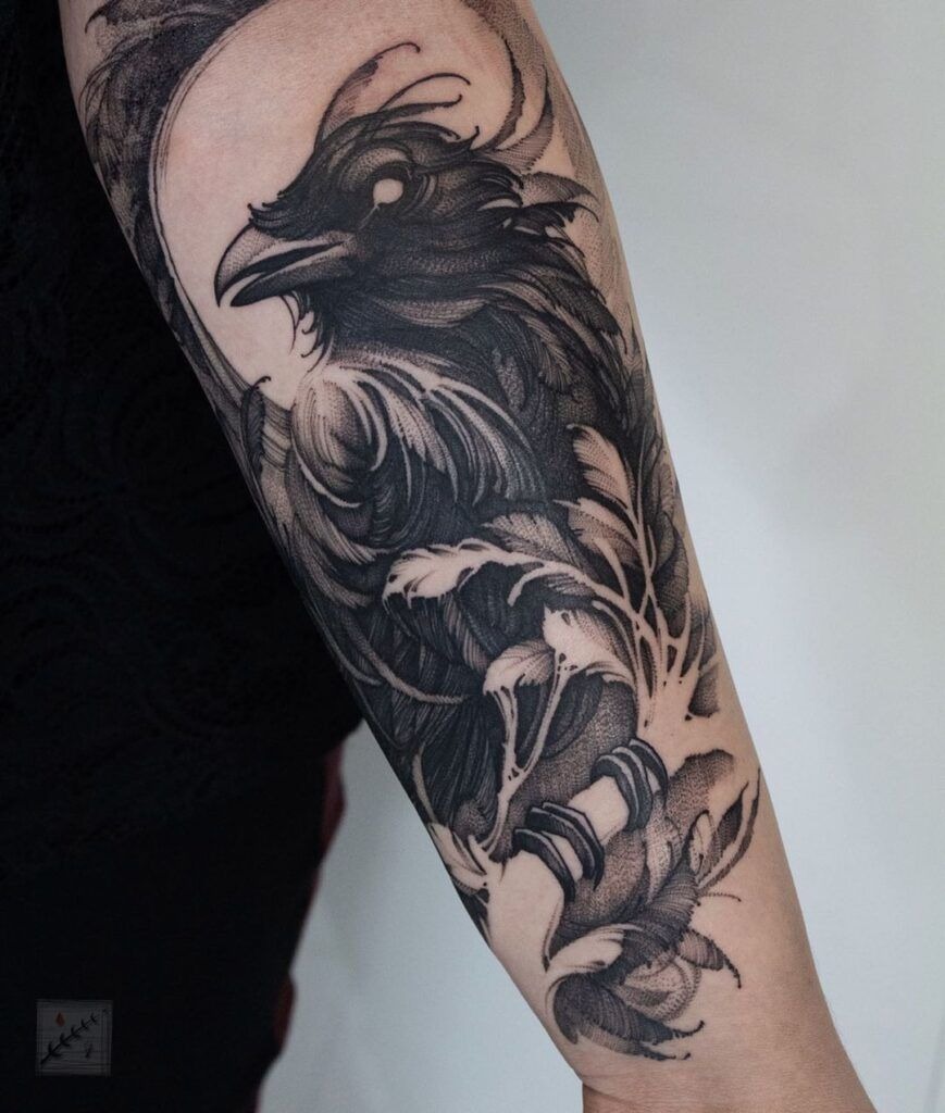 Moody Raven Illustrative Tattoo Tattoo Design