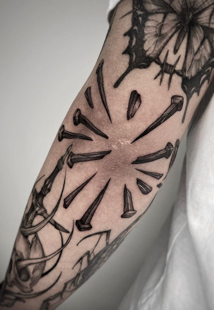 Radiating Nails Blackwork Tattoo Tattoo Design