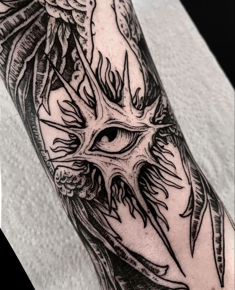 Thorned Eye Blackwork Design Tattoo Design