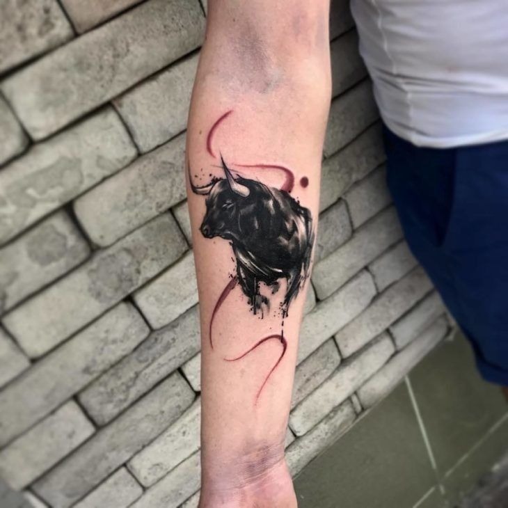 Geometric Bull Tattoo with Cosmic Details Tattoo Design