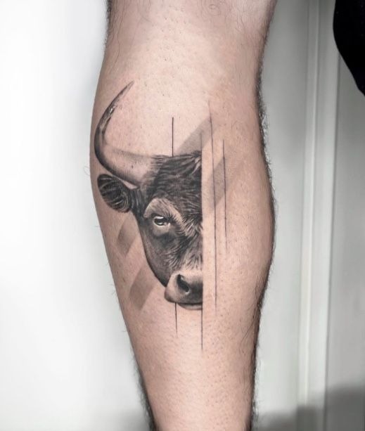 Minimalist Bull Portrait Tattoo Design