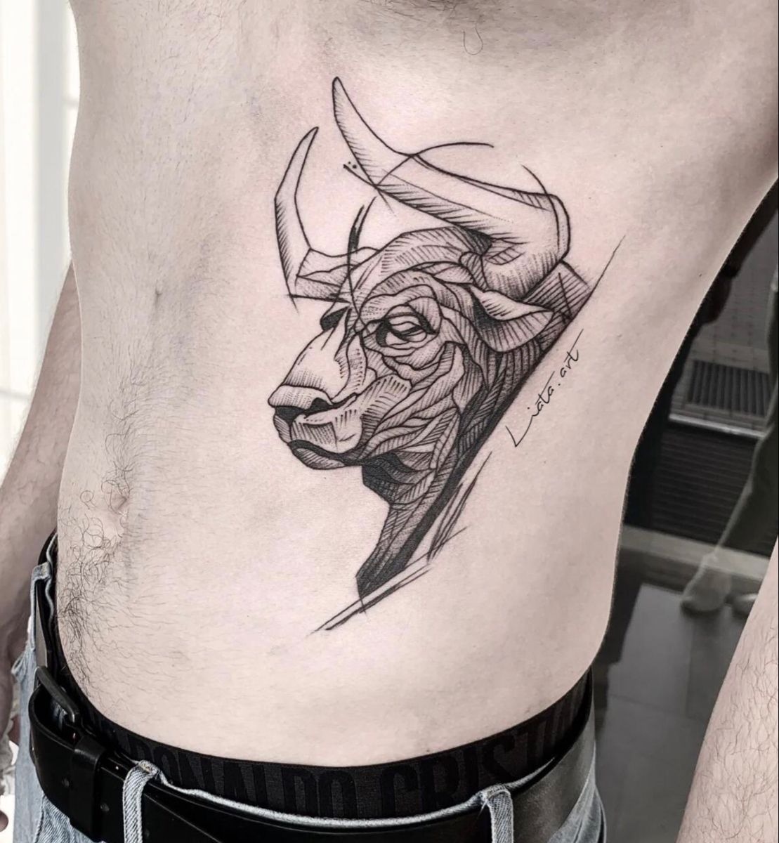 Minimalist Fine Line Bull Tattoo Tattoo Design