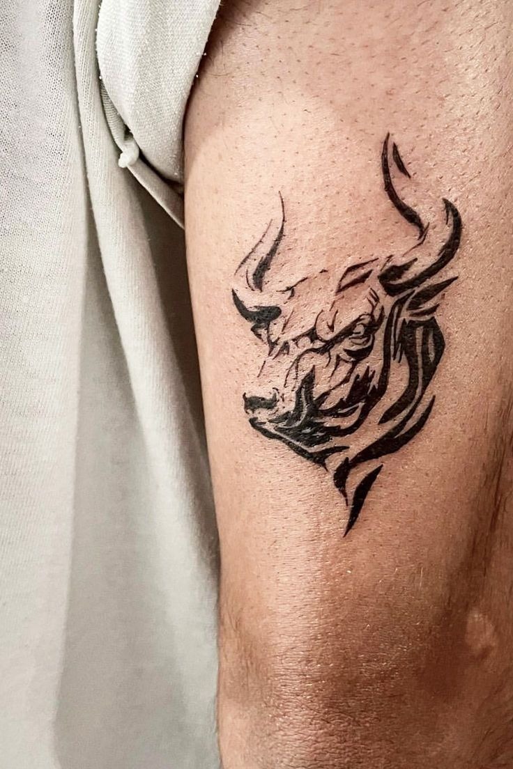 Realistic Black Charging Bull Tattoo Tattoo Design