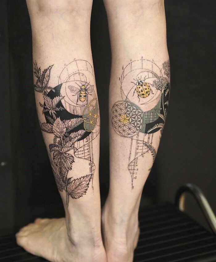 Japanese Samurai Mask Calf Statement Tattoo Design
