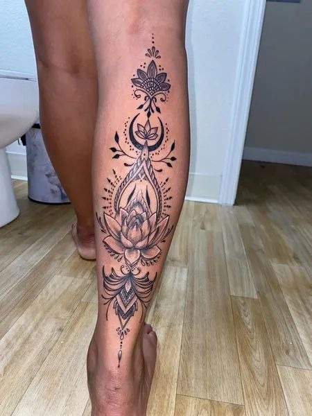 Lotus Mandala Calf Totem​ Tattoo Design