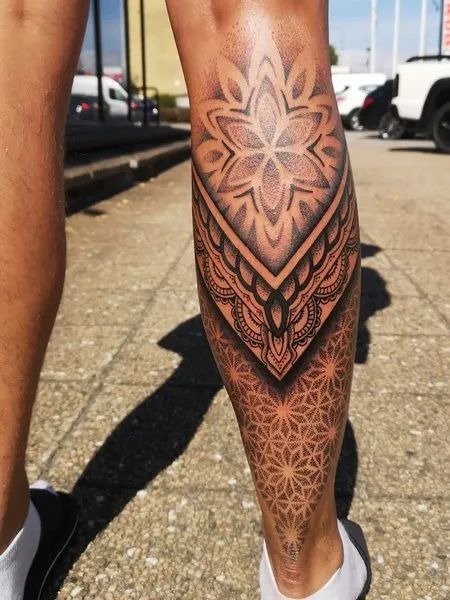 Matching Minimal Tribal Calf Marks Tattoo Design