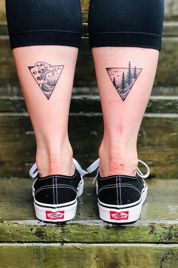 Matching Triangle Wave and Forest Calves Tattoo Design