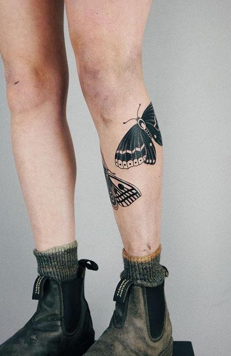 Minimal Butterfly Accent on the Lower Calf Tattoo Design