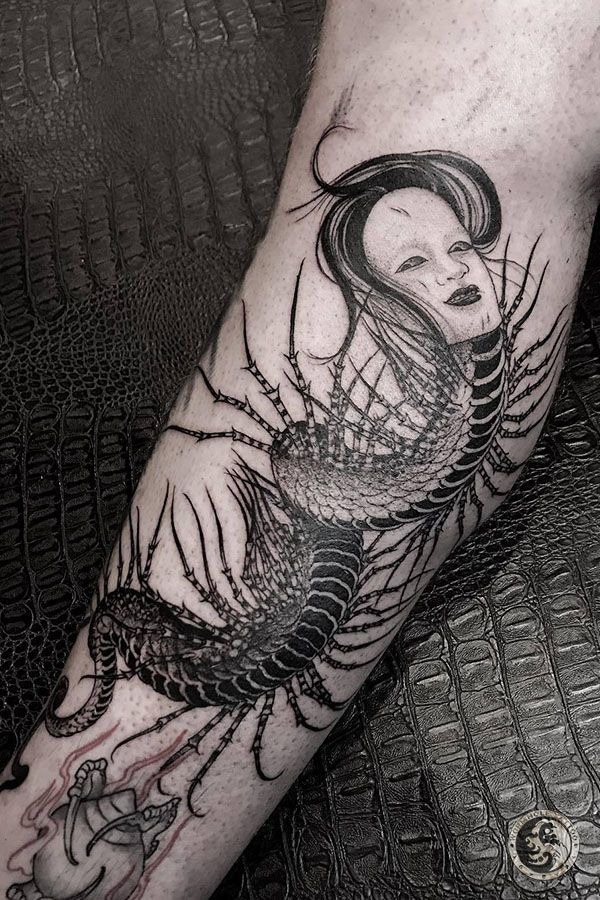 Horror Manga-Inspired Centipede Tattoo Design