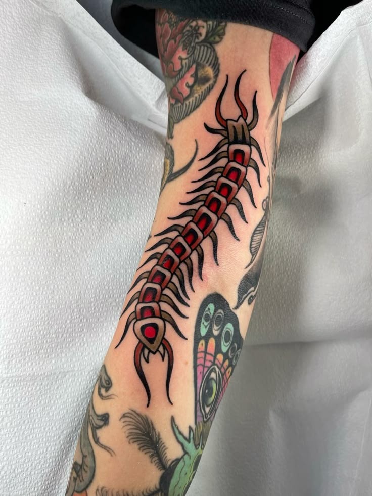 Neo-Traditional Centipede Flash Tattoo Design