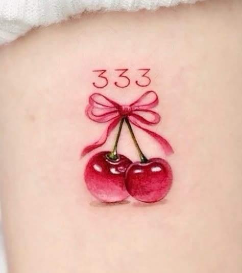Cherry Bow with 333 Detail Tattoo Design