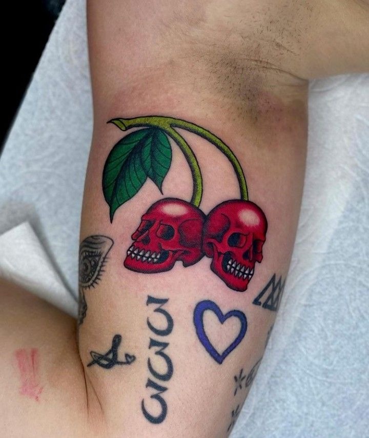 Cherry Skull Fusion Tattoo Design