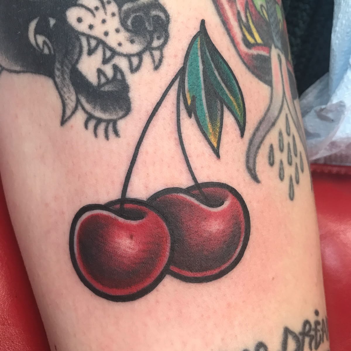 Classic American Traditional Cherries Tattoo Design