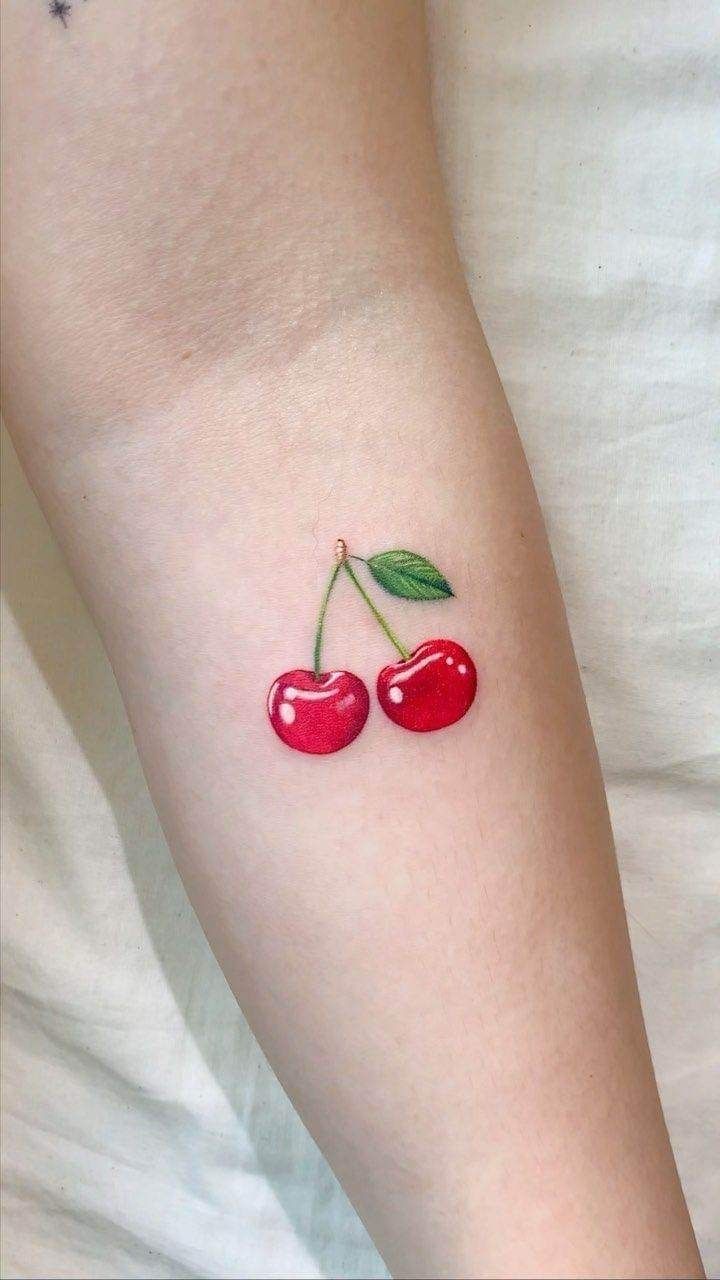 Glossy Red Cherry Duo Tattoo Design