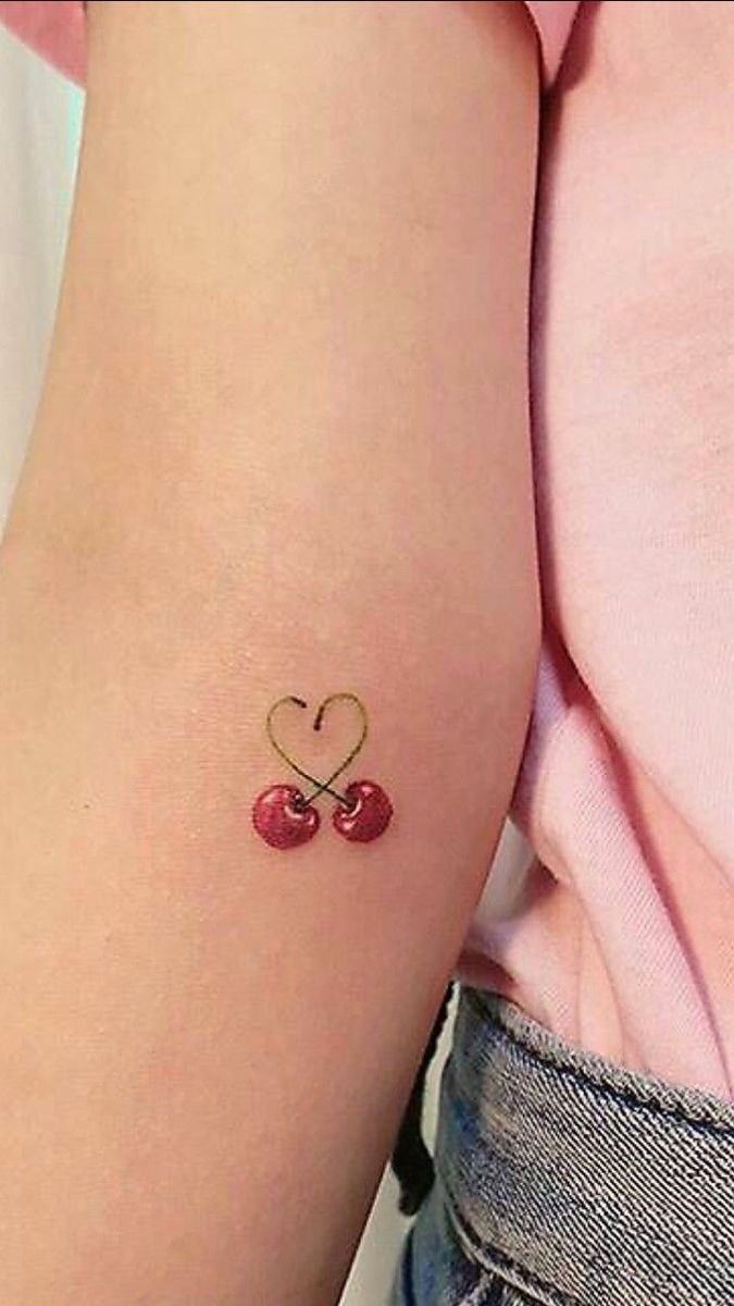 Mini Heart Stem Cherries Tattoo Design