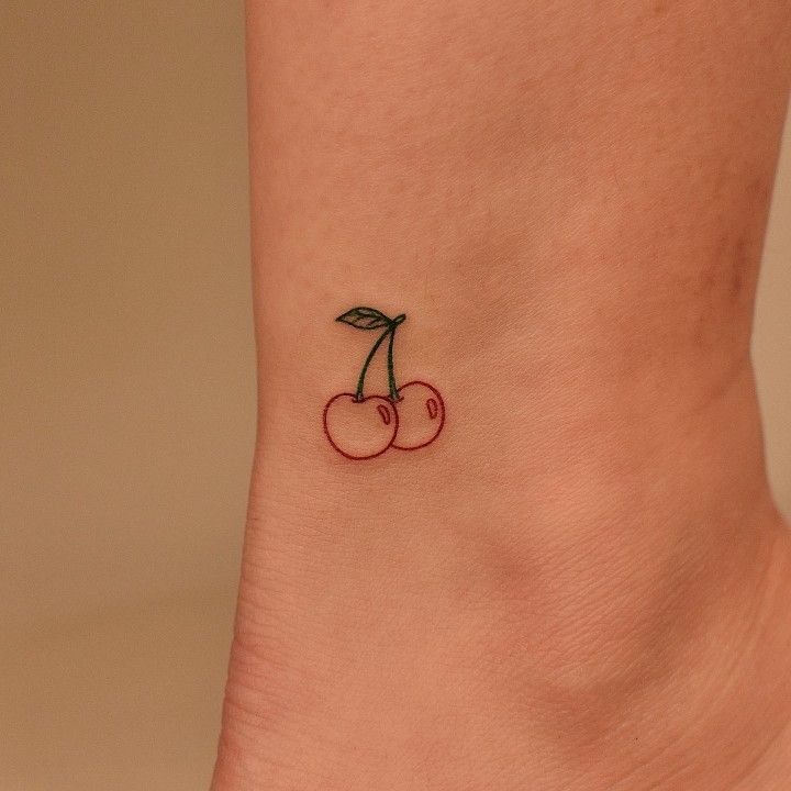 Mini Soft Pink Cherry Tattoo Design