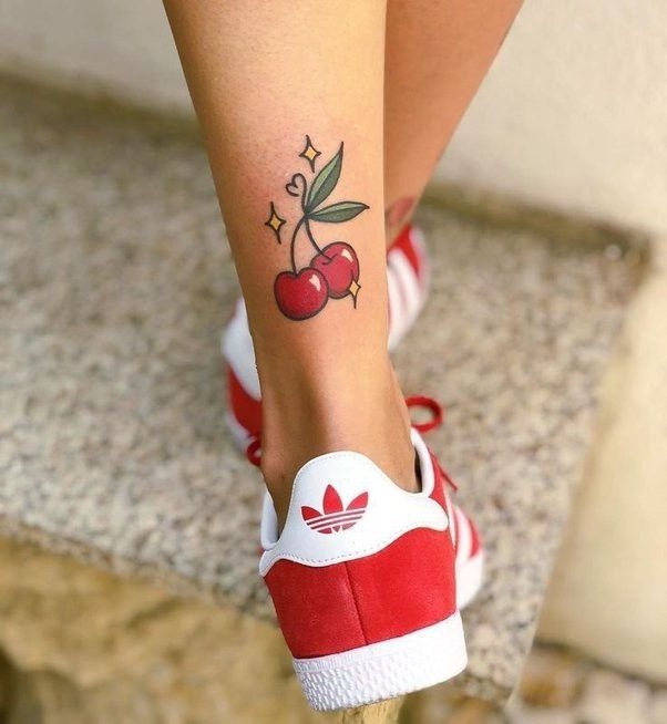 Sparkle Cherry Ankle Moment Tattoo Design