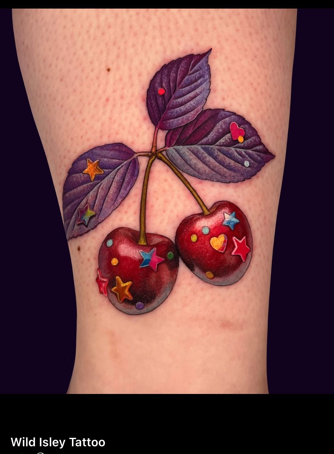 Star-Studded Cherry Fantasy Tattoo Design