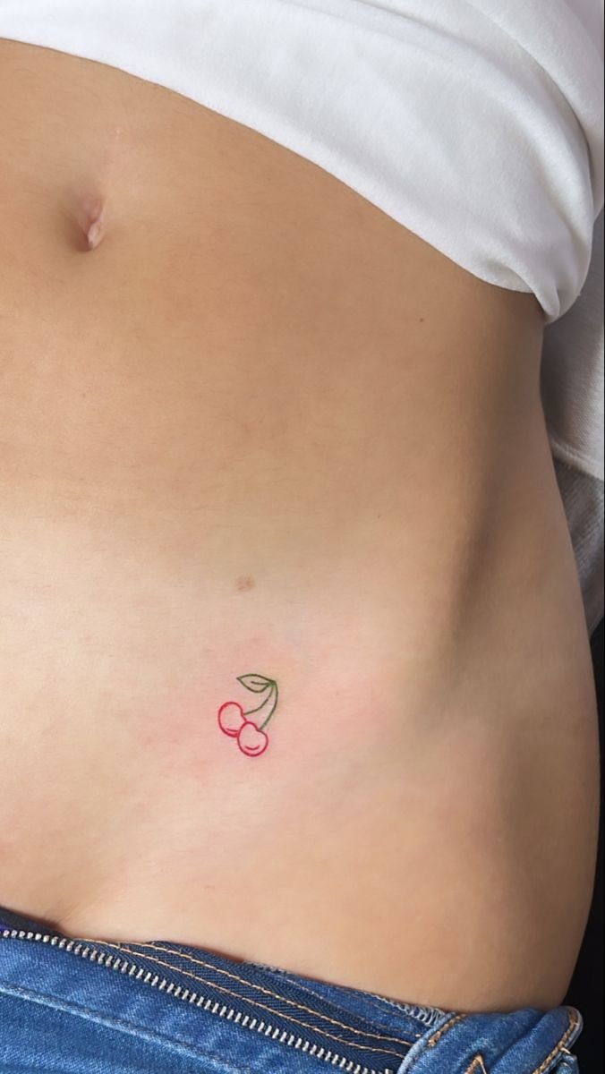 Tiny Minimal Cherry Outline Tattoo Design