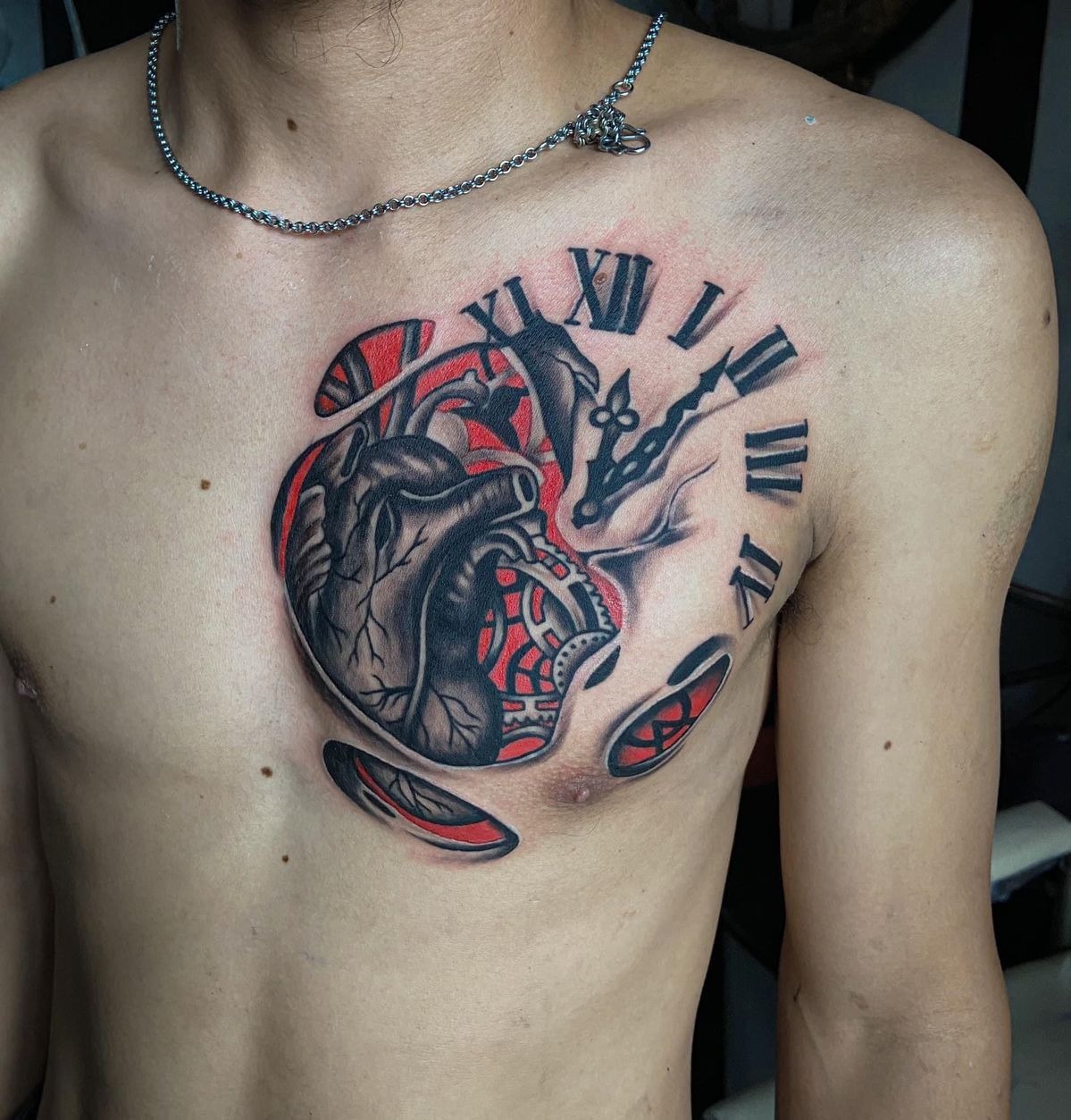 Anatomical Heart and Roman Clock Tattoo Tattoo Design