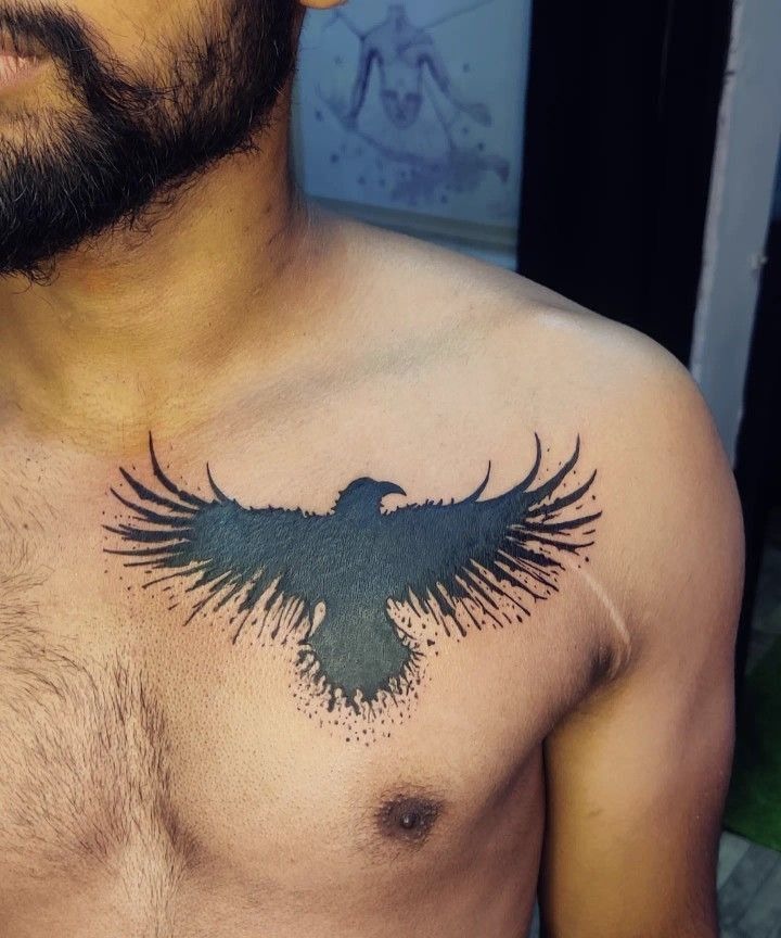 Black Bird Chest Tattoo Tattoo Design