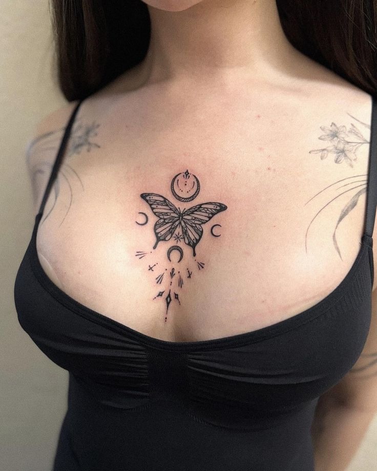 Celestial Butterfly Chest Tattoo Tattoo Design