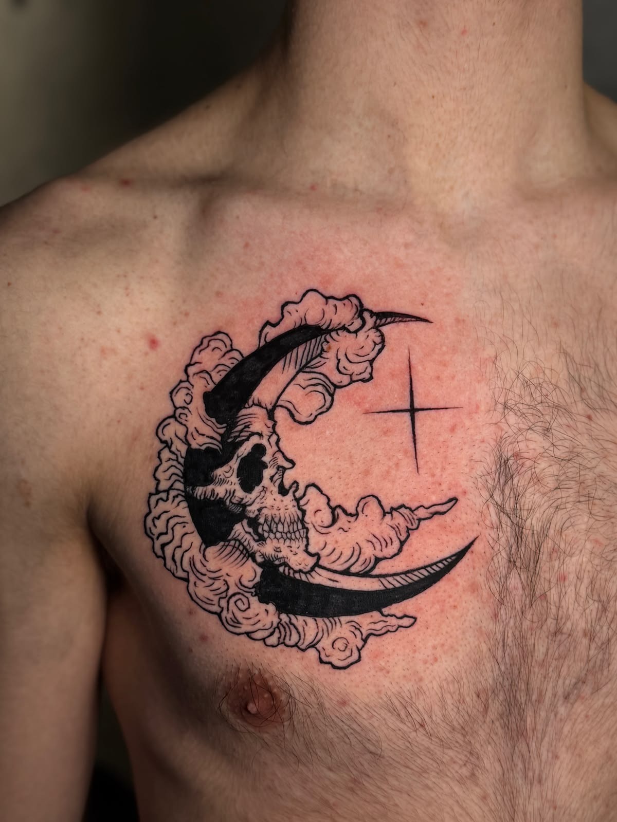 Crescent Skull Chest Tattoo Tattoo Design
