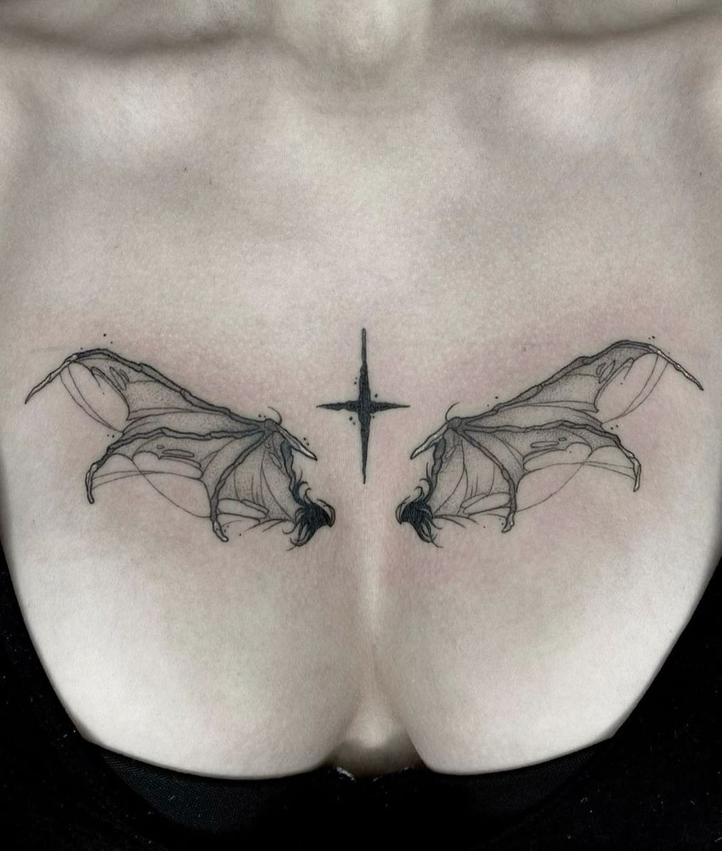 Delicate Bat Wings Chest Tattoo Tattoo Design