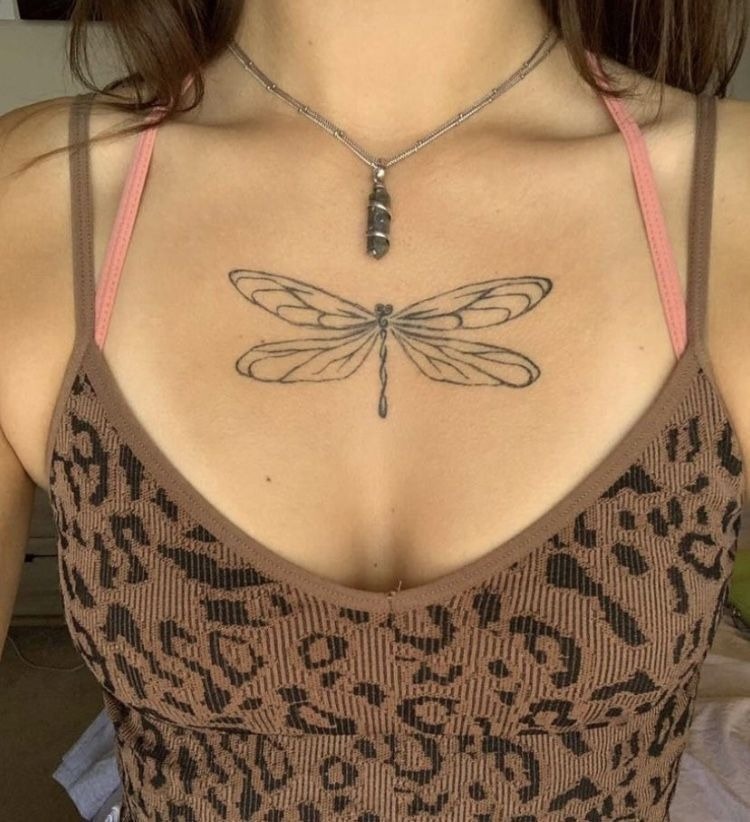Fine Dragonfly Chest Tattoo Tattoo Design
