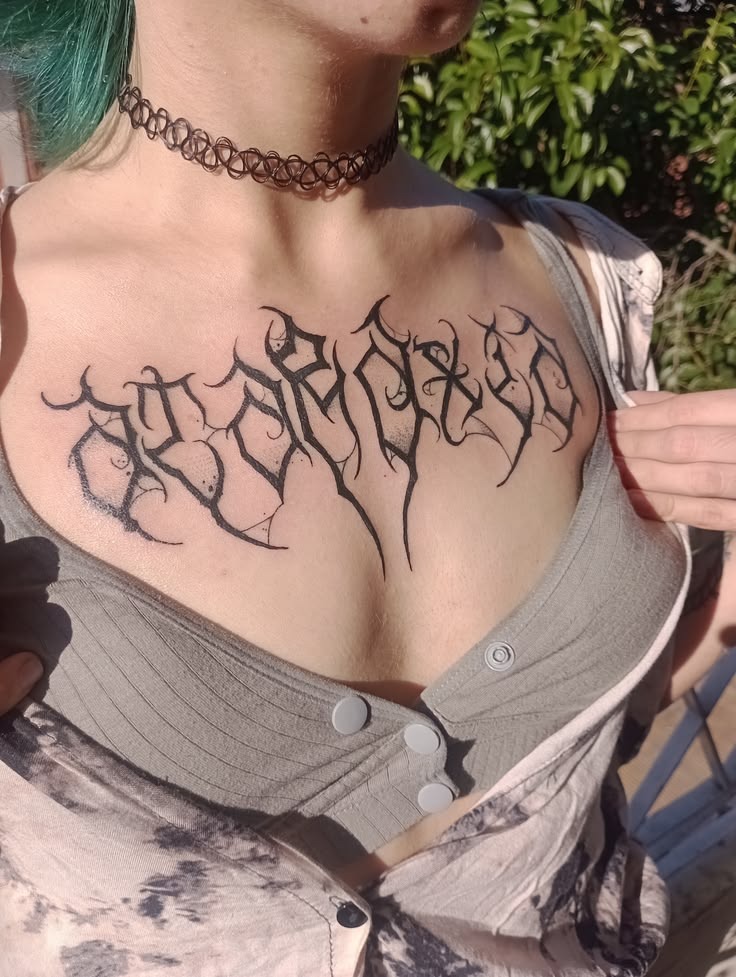 Gothic Lettering Chest Tattoo Tattoo Design