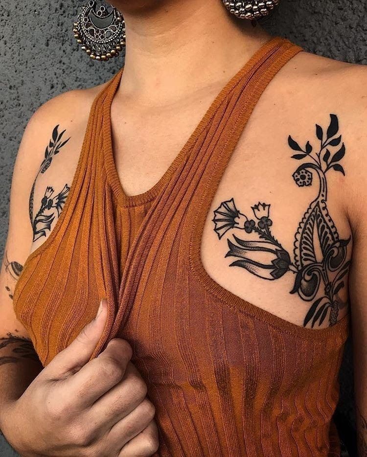 Ornamental Floral Side Chest Tattoo Tattoo Design