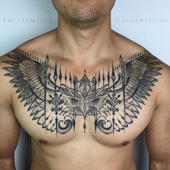 Ornamental Winged Chest Tattoo Tattoo Design