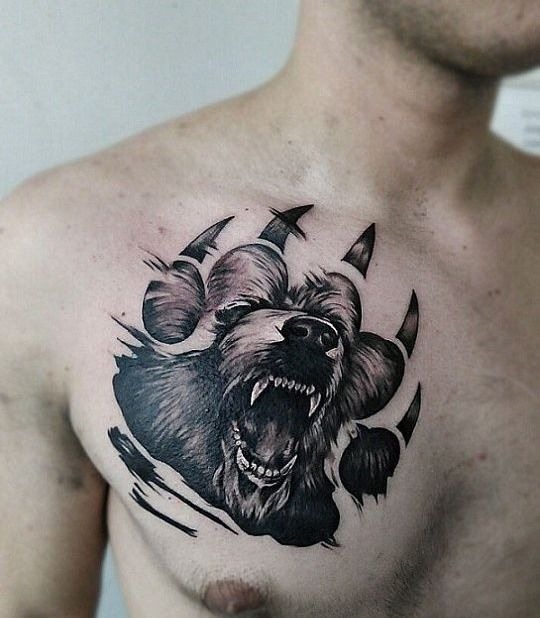 Roaring Horned Beast Chest Tattoo Tattoo Design