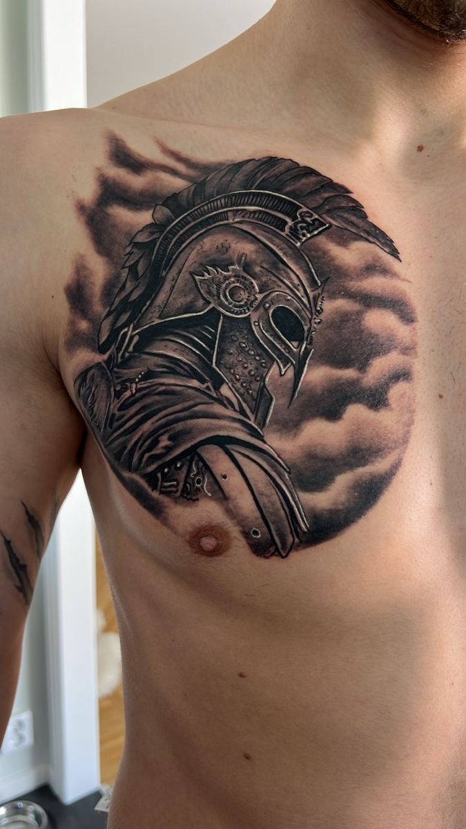 Warrior Helmet Chest Tattoo Tattoo Design