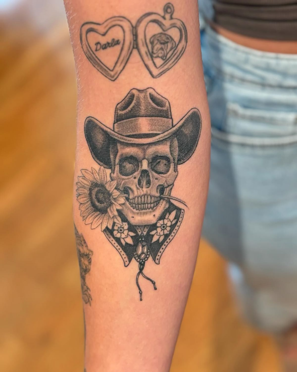 Cowboy Skull With Sunflower Accent Tattoo Design
