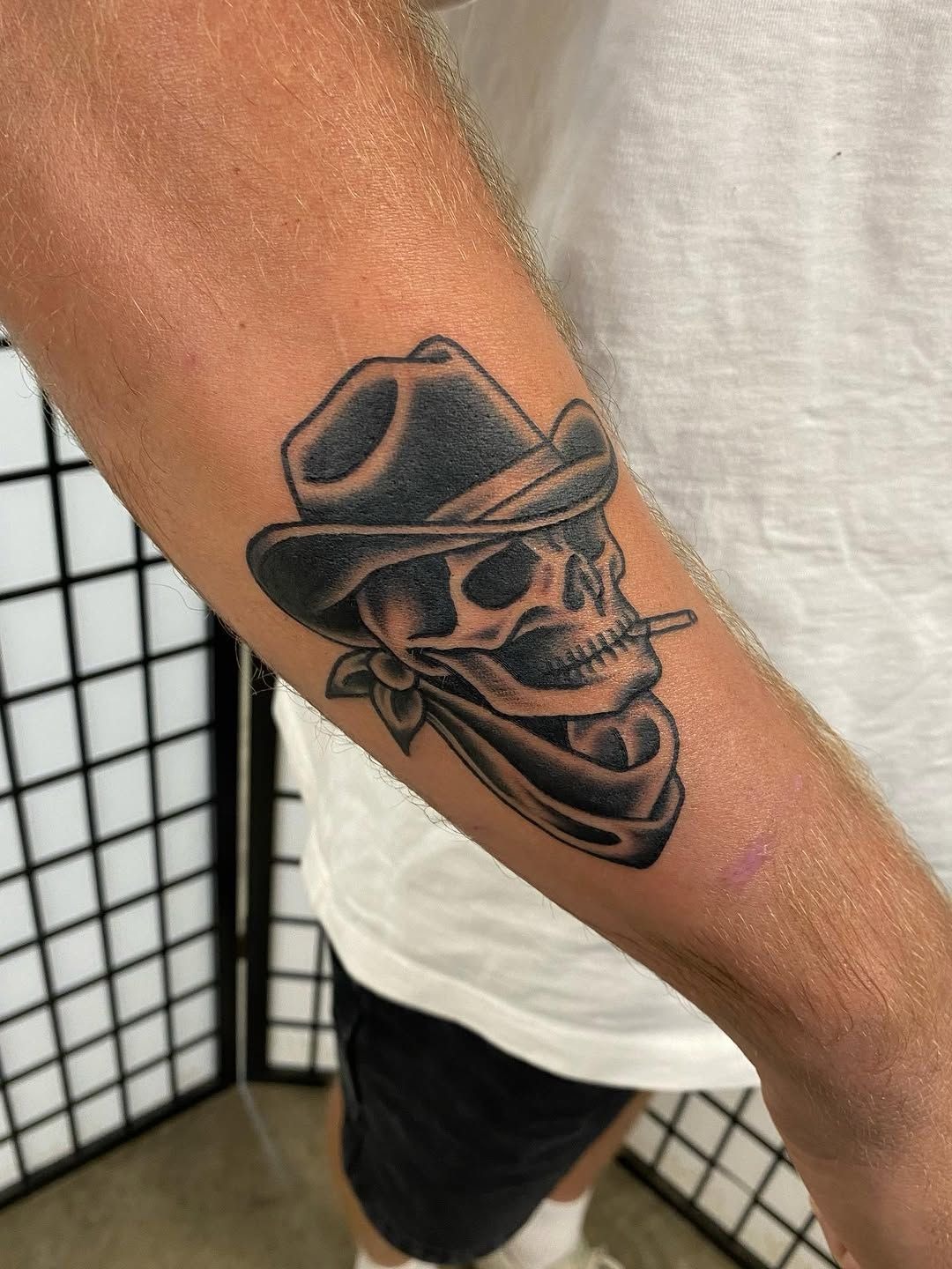 Shaded Cowboy Skull Profile Tattoo Design