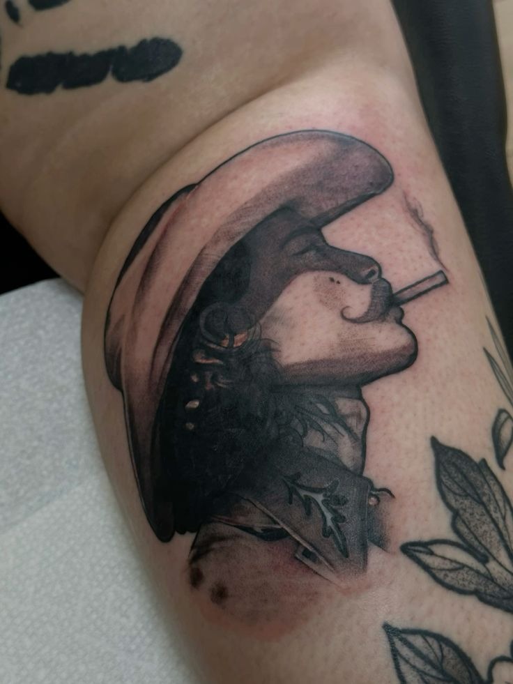 Smoky Cowboy Profile Portrait Tattoo Design