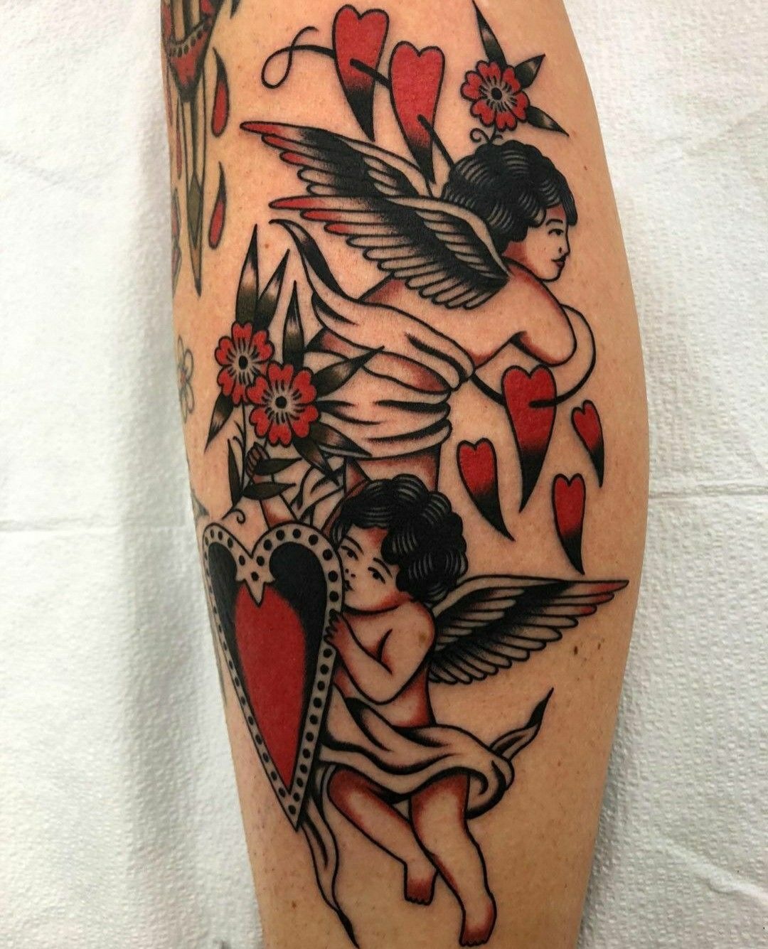American Traditional Cupid Sleeve Tattoo Design