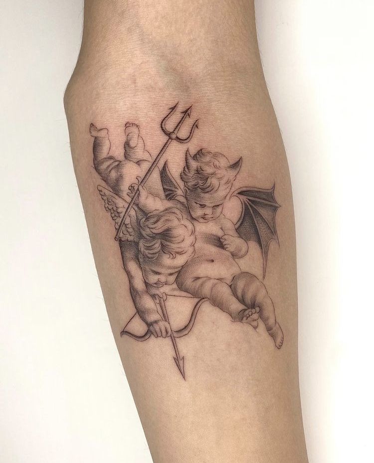 Angel and Devil Cherub Duo Tattoo Design