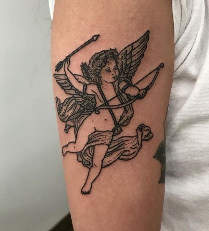 Bold Traditional Flying Cherub Tattoo Design